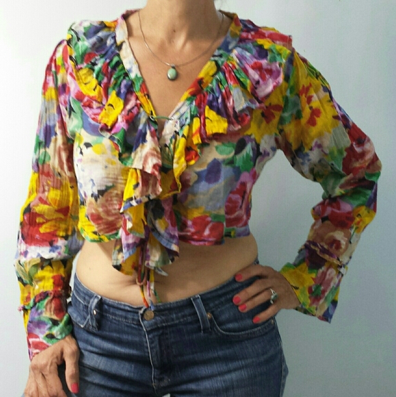 Fashion Passport Tops - 💥SALE Vintage Floral Cotton Boho Crop Top S